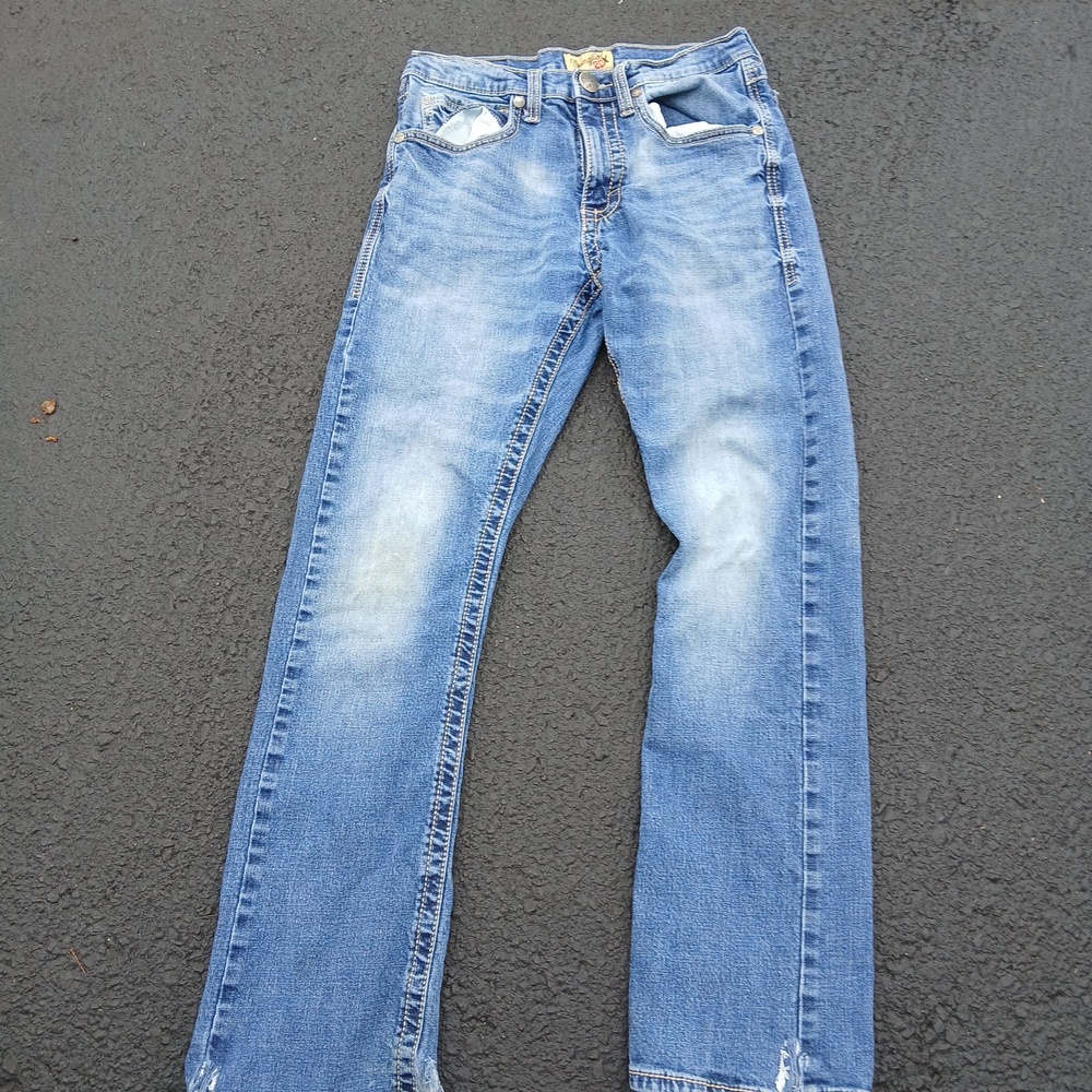 Wrangler 20X Jeans Mens 30x34 Blue Medium Wash Stretch Straight Denim Distressed